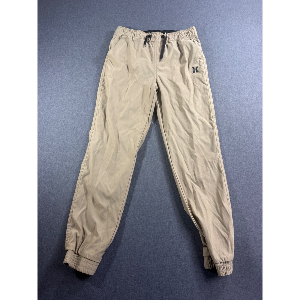 Hurley Boys Khaki Jogger Pants Size 10/12 Tan Elastic Waist Drawstring Cuffs